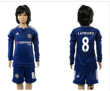 Chelsea #8 Lampard Blue Home Long Sleeves Kid Soccer Club Jersey