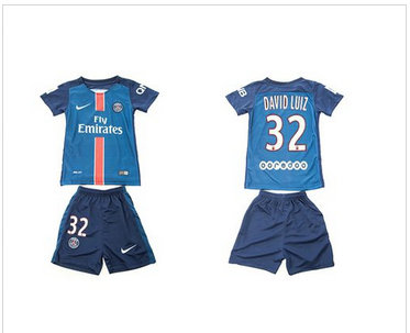Paris Saint Germain #32 David Luiz Home Kid Soccer Club Jersey
