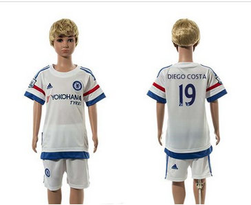 Chelsea #19 Diego Costa White Away Kid Soccer Club Jersey