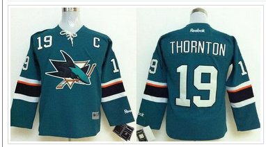 Youth NHL San Jose Sharks #19 Joe Thornton Green Stitched NHL Jersey