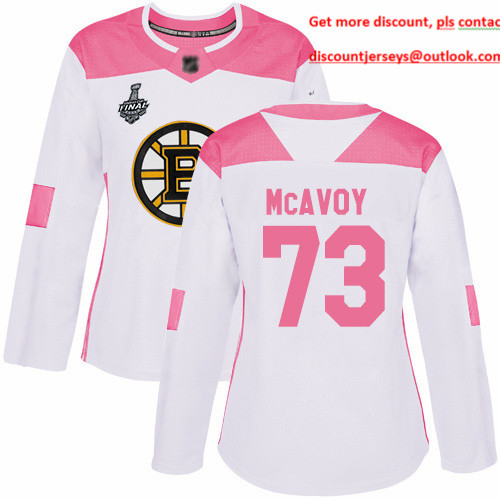 Bruins #73 Charlie McAvoy White Pink Authentic Fashion Stanley Cup Final Bound Women's Stitched Hockey Jersey
