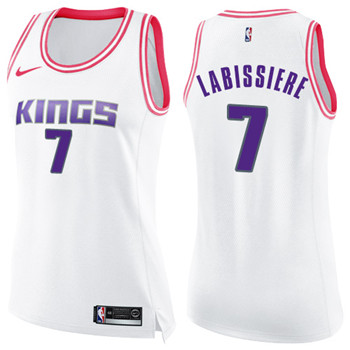 Nike Kings #7 Skal Labissiere White Pink Women's NBA Swingman Fashion Jersey