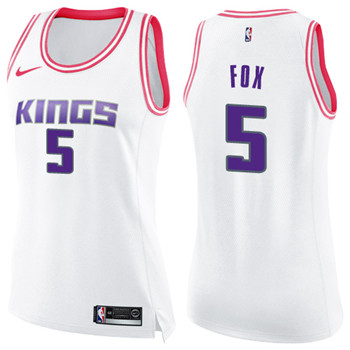 Nike Kings #5 De'Aaron Fox White Pink Women's NBA Swingman Fashion Jersey