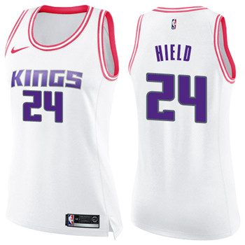 Nike Kings #24 Buddy Hield White Pink Women's NBA Swingman Fashion Jersey