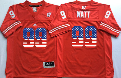Wisconsin Badgers 99 J.J. Watt Red USA Flag College Jersey