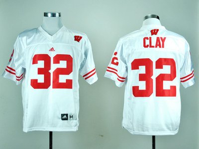 Adidas Wisconsin Badgers John Clay 32 White College Football Jerseys