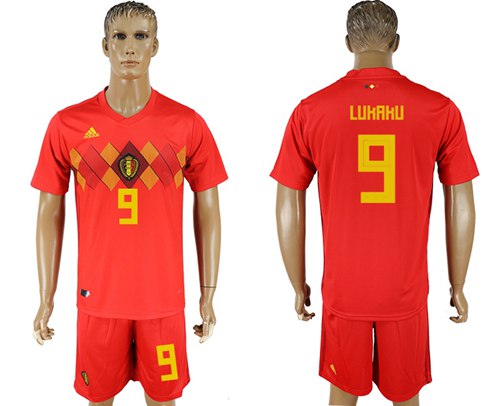 Belgium #9 Lukaku Red Soccer Country Jersey