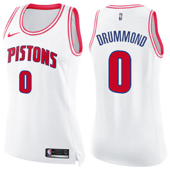 Nike Pistons #0 Andre Drummond White Pink Women's NBA Swingman Fashion Jersey