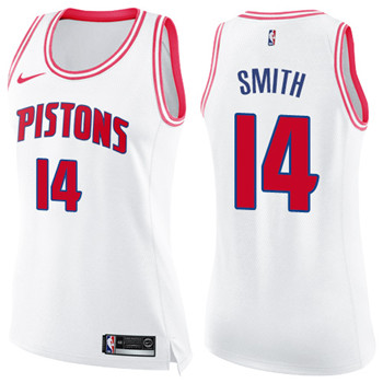 Nike Pistons #14 Ish Smith White Pink Women's NBA Swingman Fashion Jersey