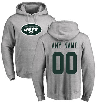Men's New York Jets Pro Line Ash Personalized Name & Number Logo Pullover Hoodie