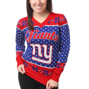 Women's New York Giants Klew Royal Big Logo V-Neck Sweater