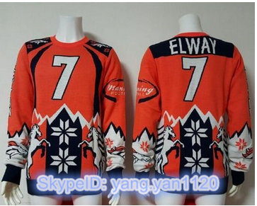 Nike Denver Broncos #7 John Elway Orange Navy Blue Men's Ugly Sweater