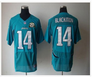 Jaguars #14 Justin Blackmon Teal Green Team Color With 20TH Season Patch Jersey
